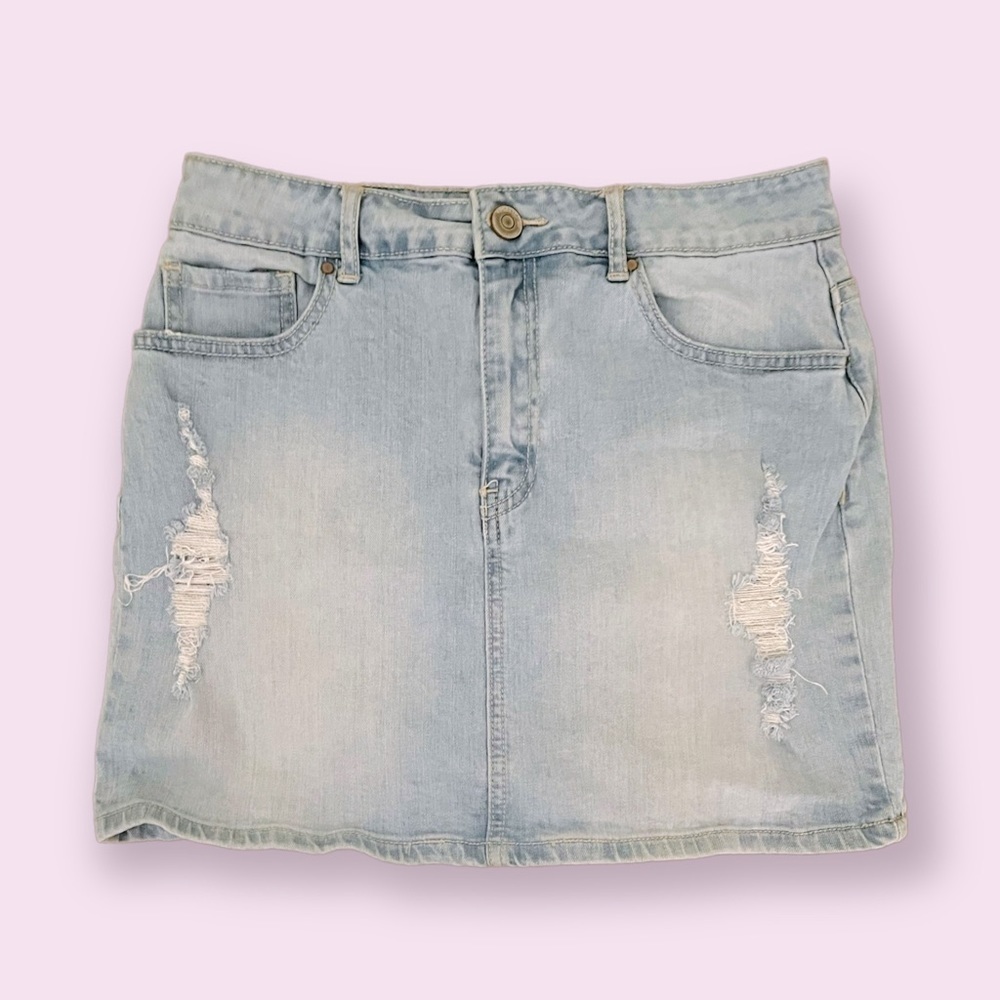 Forever 21 Jean Skirt Light Washed Blue Y2K Mini Stretchy Denim Womens Size 27